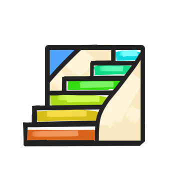 icona illustrata servizi, una scala con gradini colorati in gradiente arcobaleno