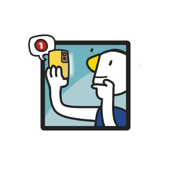icona illustrata social media e marketing, un omino guarda il cellulare