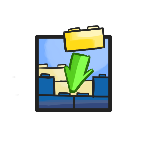 icona illustrata inserimento lavorativo, un mattoncino giallo viene inserito tra i mattoncini blu, indicato da una freccia verde